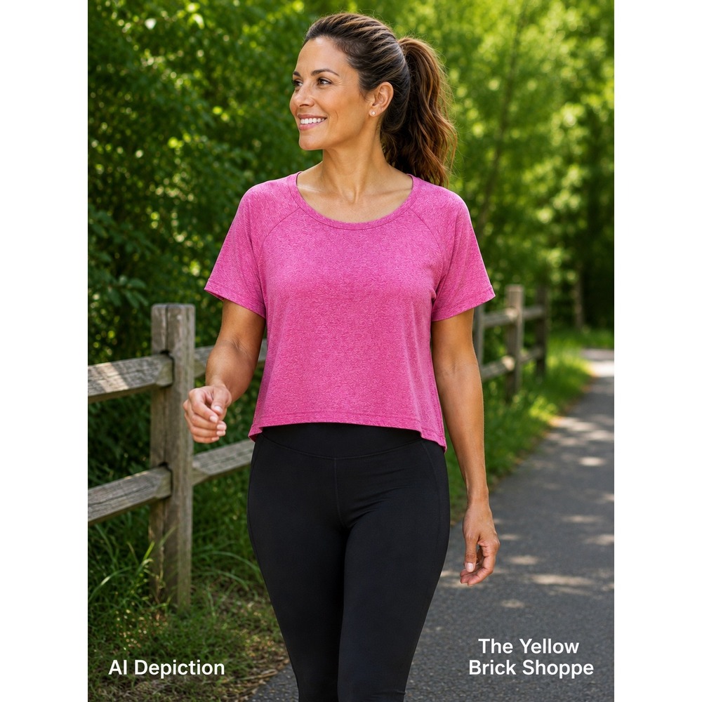 Jockey Home Run Tee Super Pink Heather Short Sleeve Cropped Athletic Top L NWT